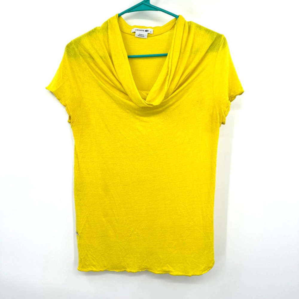 Lacoste size 38 made in Morrocco bright yellow mock neck tee linen blend